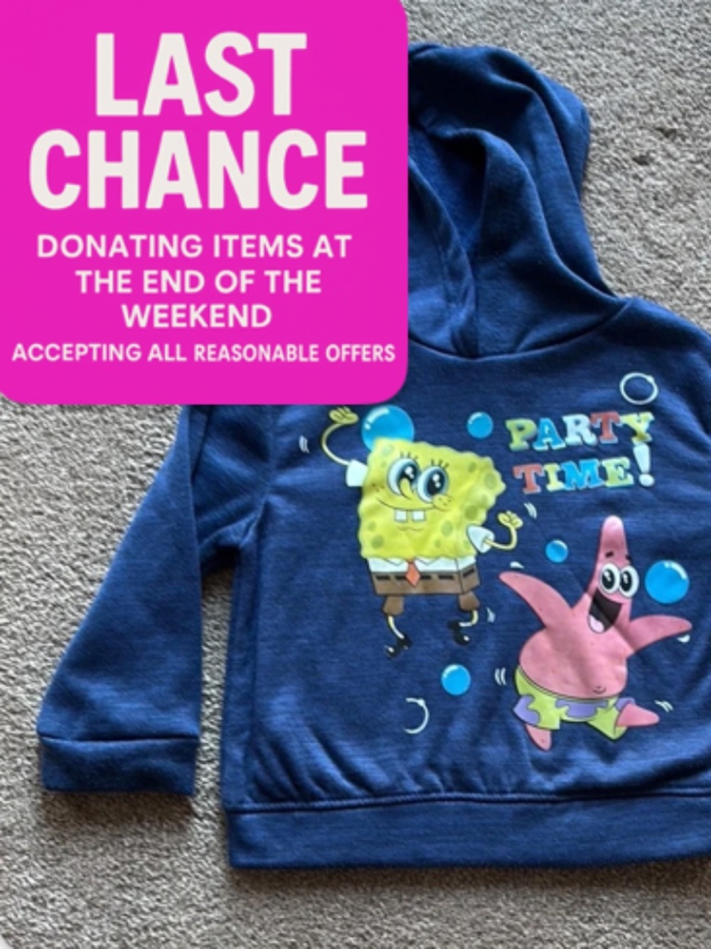 SpongeBob SquarePants Blue Hoodie Child Size 4 “Party Time“ Birthday Sweatshirt